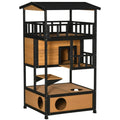 Wooden Outdoor Cat House – 3-Tier Waterproof Kitten Tree with Balcony, Escape Door & Jump Platforms | Feral & Stray Cat Shelter