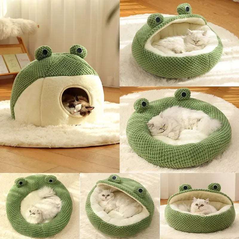 Small Pet Bed | Cozy Frog Pet Nest for Cats & Dogs (Plush, Warm, Winter-Ready, Under 5kg)