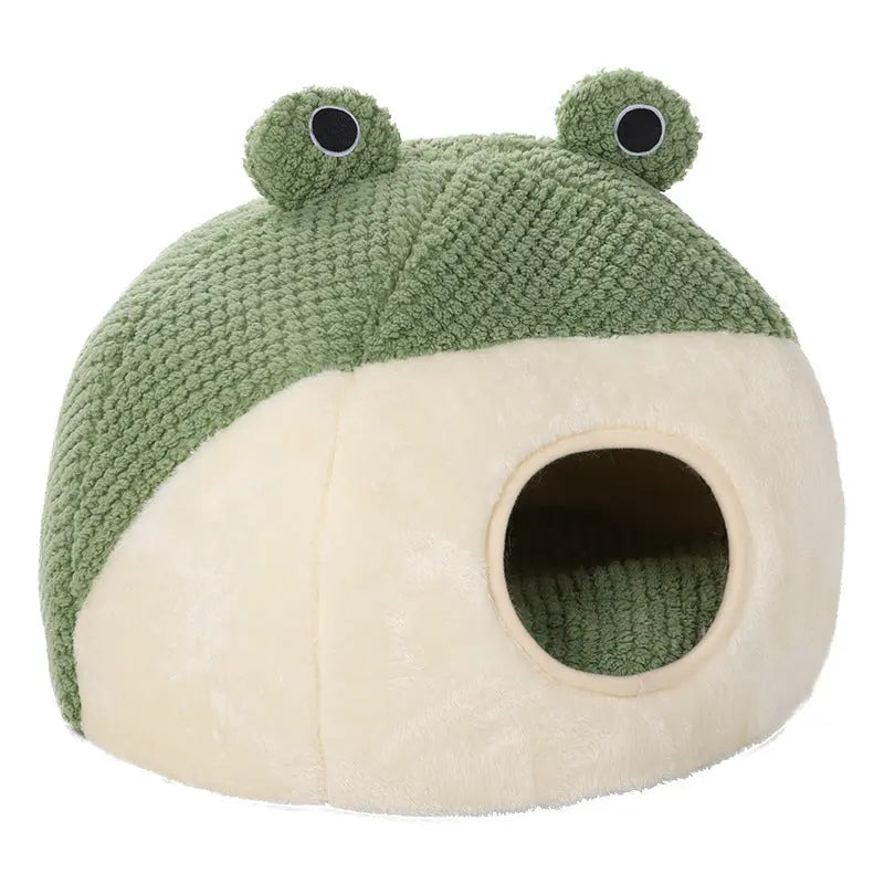 Small Pet Bed | Cozy Frog Pet Nest for Cats & Dogs (Plush, Warm, Winter-Ready, Under 5kg)